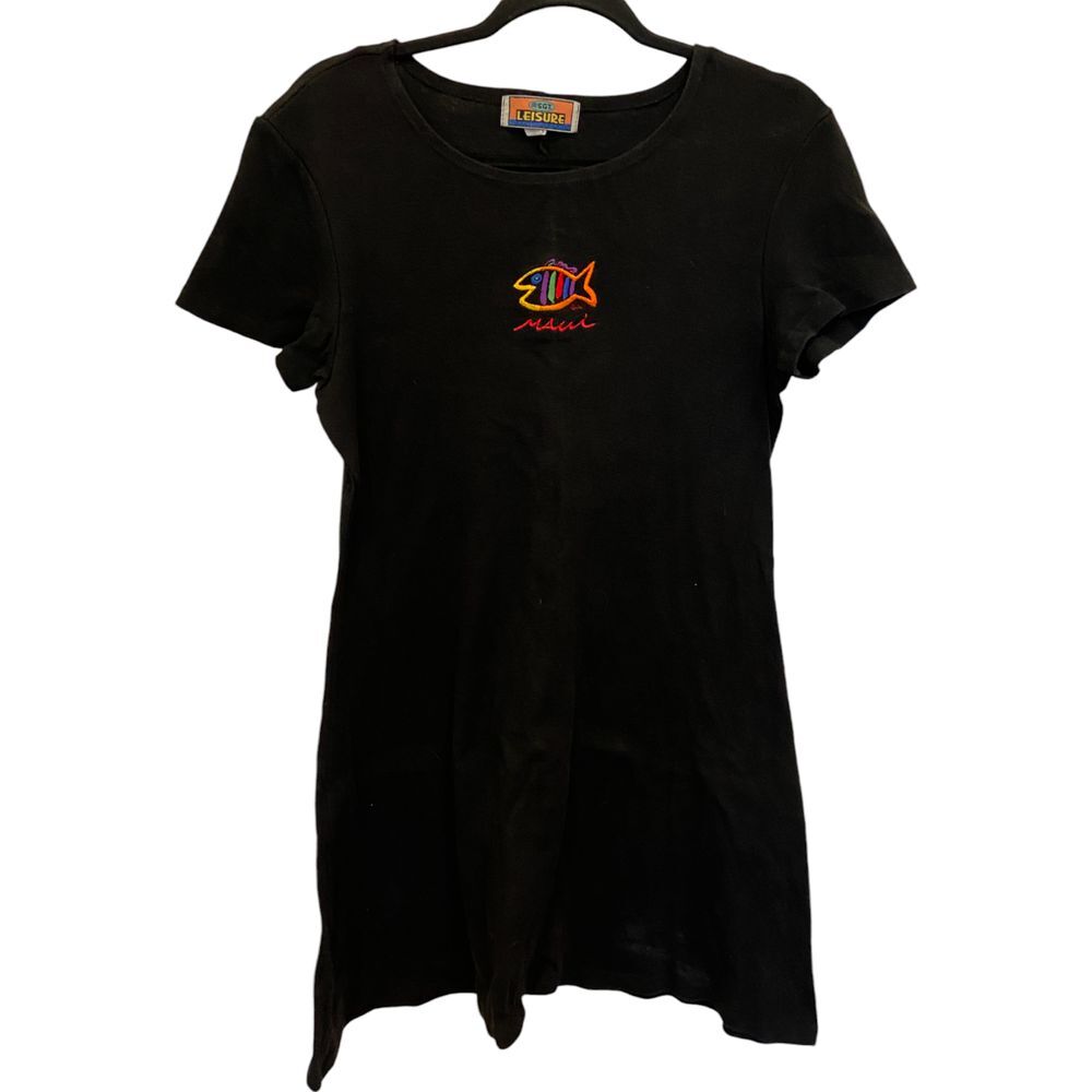 SGT‎ Leisure Hawaii Maui Fish Embroidered Short Sleeve Dress Black Women's M